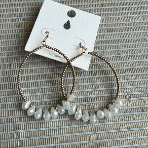 Gold and White Beaded Hoop Earrings
